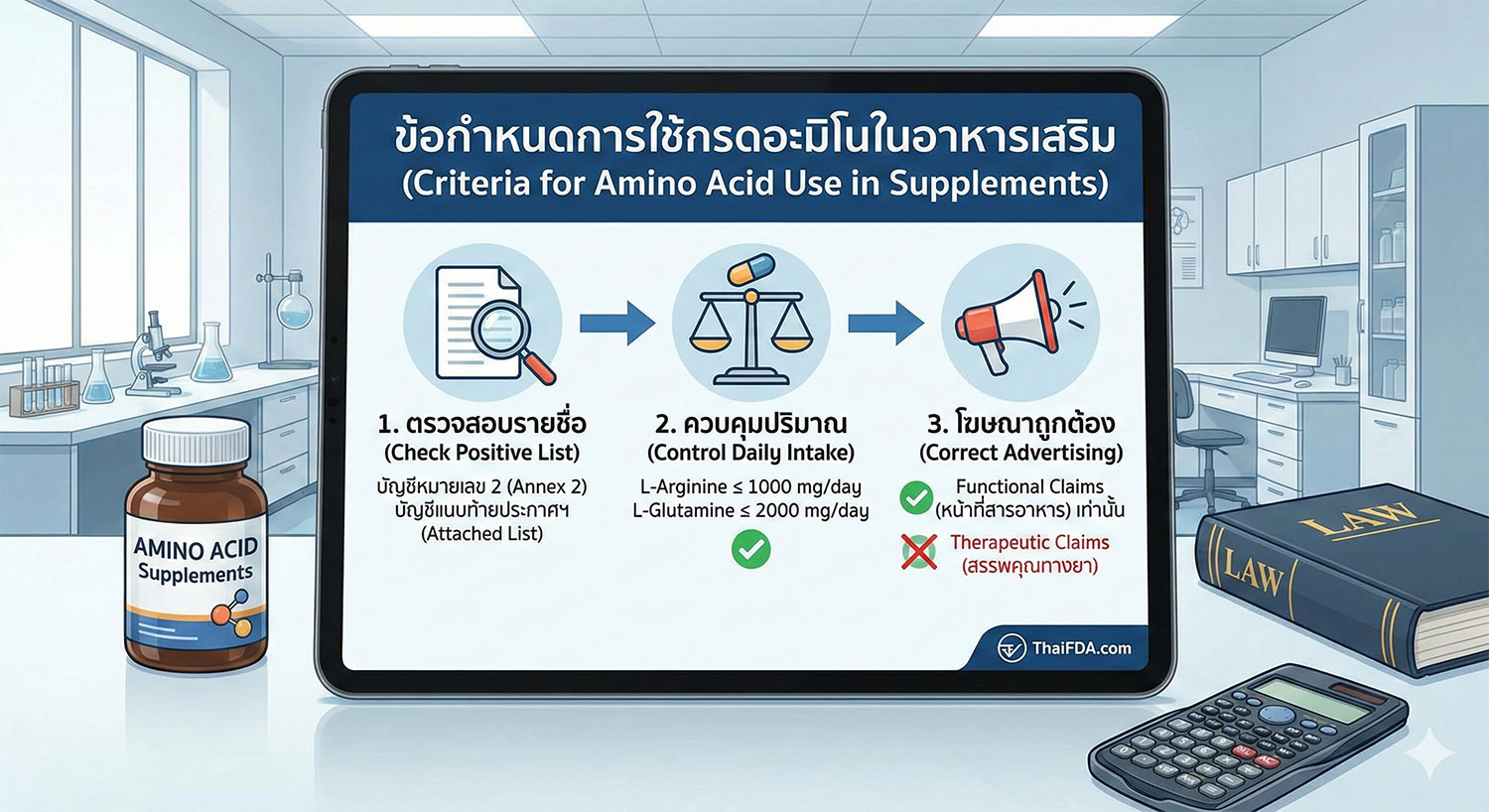 เจาะลึกข้อกำหนดการใช้ "กรดอะมิโน" ในอาหารเสริม: สรุปเกณฑ์ อย. ล่าสุดเพื่อให้ขอ ฆอ. ผ่านฉลุย! (Update 2026)