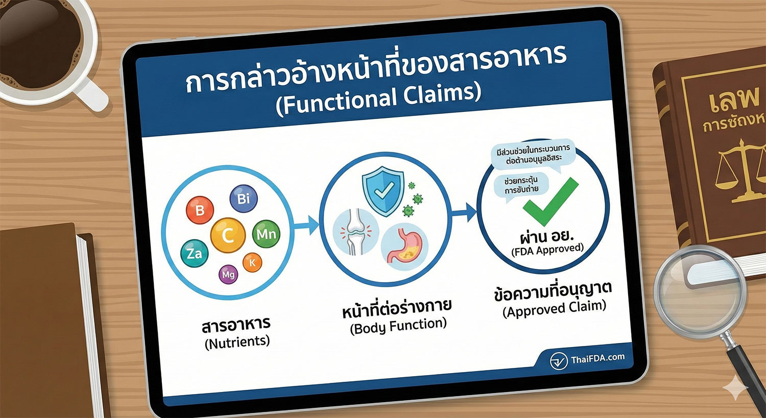 การกล่าวอ้างหน้าที่ของสารอาหาร, Functional Claims, ขอ ฆอ. อาหารเสริม, ข้อความที่อนุญาตโฆษณาอาหาร 2569, กฎหมายโฆษณา อย, ThaiFDA.com, บริการขอใบอนุญาต
