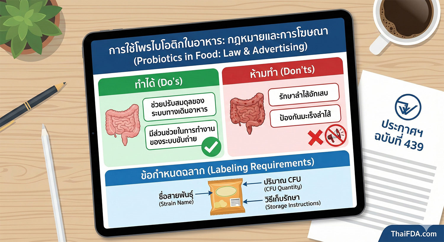 คู่มือการใช้ "โพรไบโอติก" ในอาหาร: กฎหมาย อย. และหลักการโฆษณาที่ถูกต้อง (Update 2026)